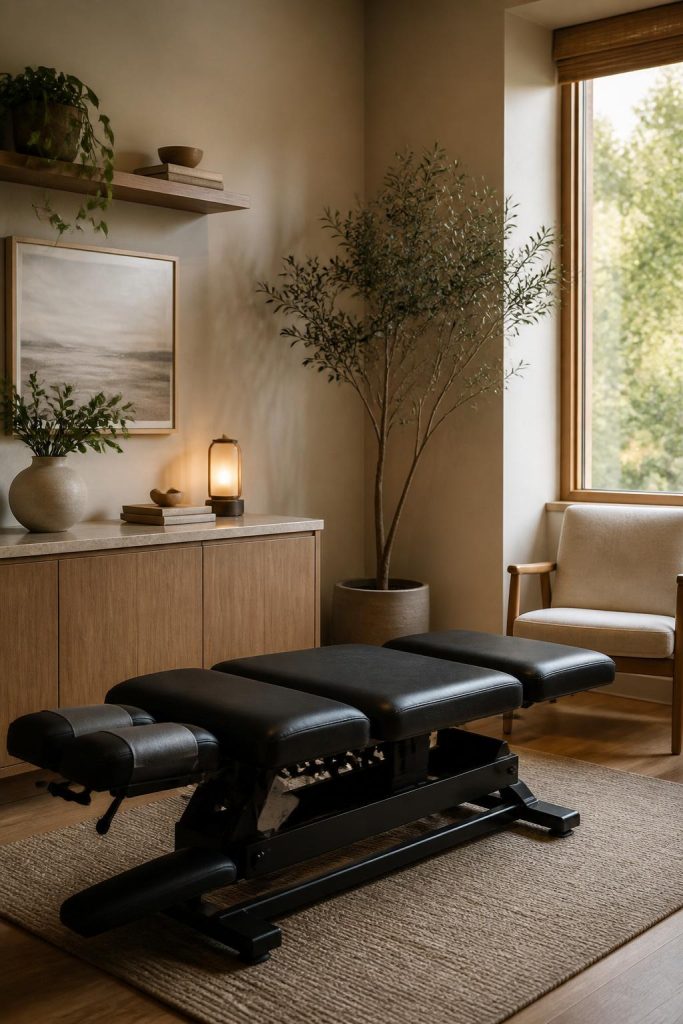 Chiropractic adjustment suite with treatment table